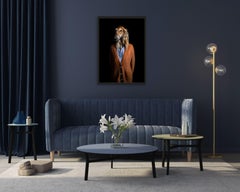 No.11 Nadya - Dog Dressed in a Brown Cardigan, Dark, Portrait Long Haired Dog