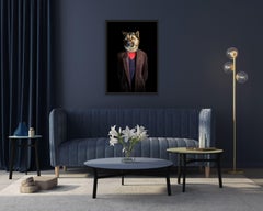 No.27 Kuma - Dog Dressed in a Brown Jacket, Dark, Portrait Short Haired Dog