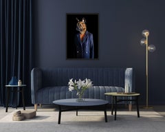 No.28 - Dog Dressed in a Blue Jacket, Dark, Portrait of a Dog