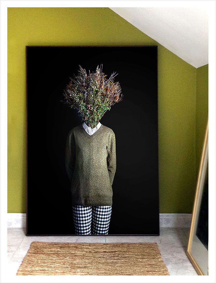 Roots Nº 9 Blue Flowers Portrait Surrealist Miguel Vallinas For Sale 1