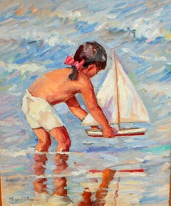 Mónica en la playa - Óleo sobre tela