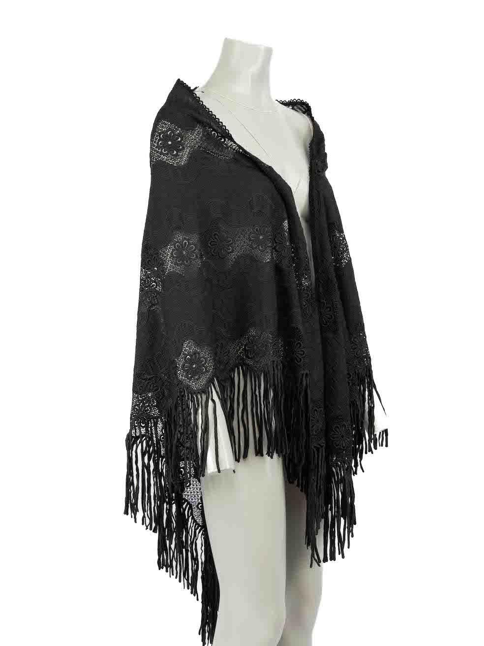 CONDITION is Never worn. No visible wear to shawl is evident on this new Miguelina designer resale item.
 
 Details
 Black
 Cotton
 Scarf
 Floral lace pattern
 Tassel edge
 
 
 Made in USA
 
 Composition
 80% Cotton and 20% Polyester
 
 Care