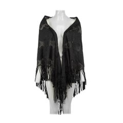 Miguelina Black Floral Lace Tassel Shawl