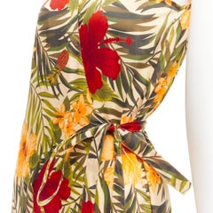 MIGUELINA red yellow green tropical floral print wrap jumpsuit XS