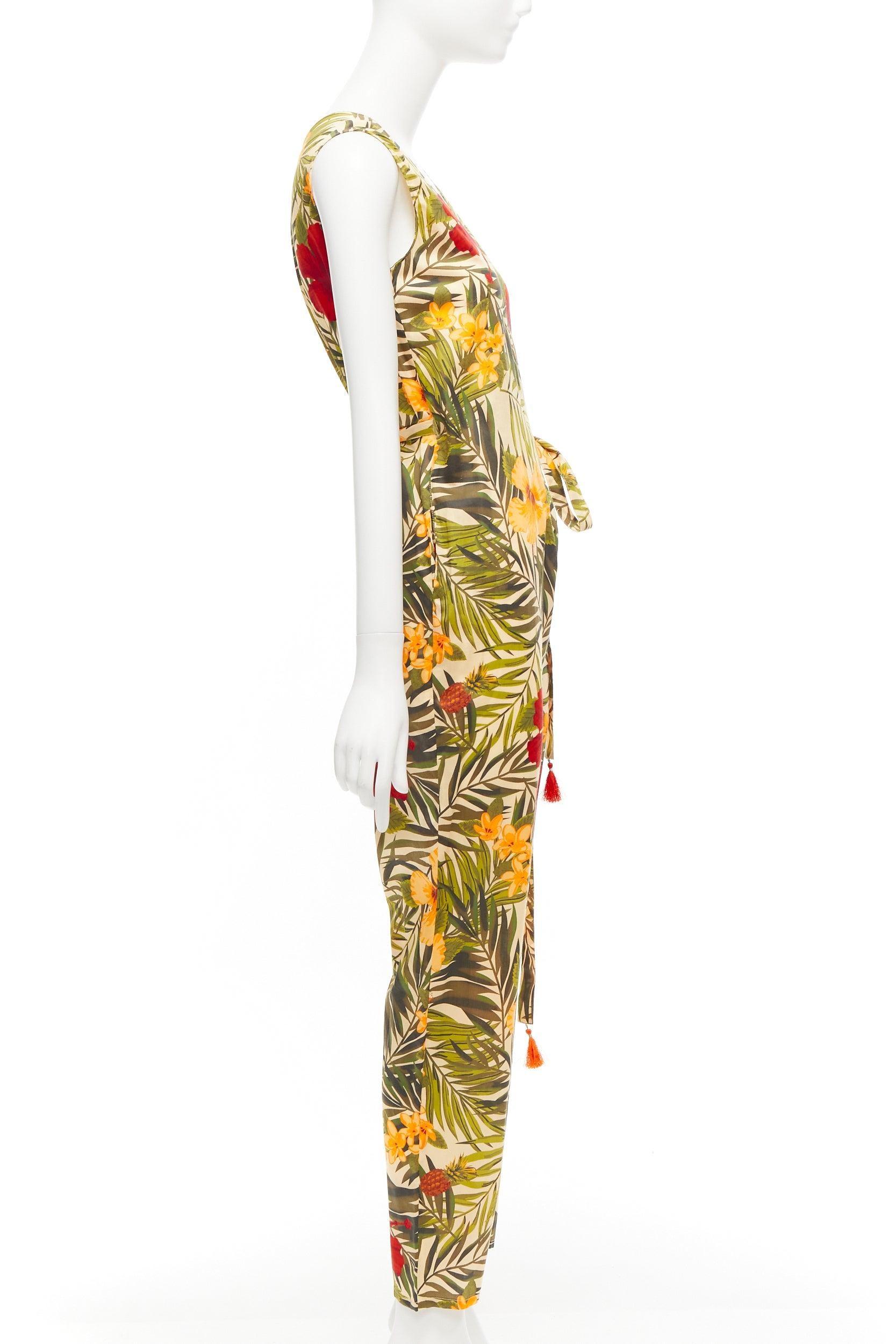 MIGUELINA red yellow green tropical floral print wrap jumpsuit XS In Excellent Condition For Sale In Hong Kong, NT