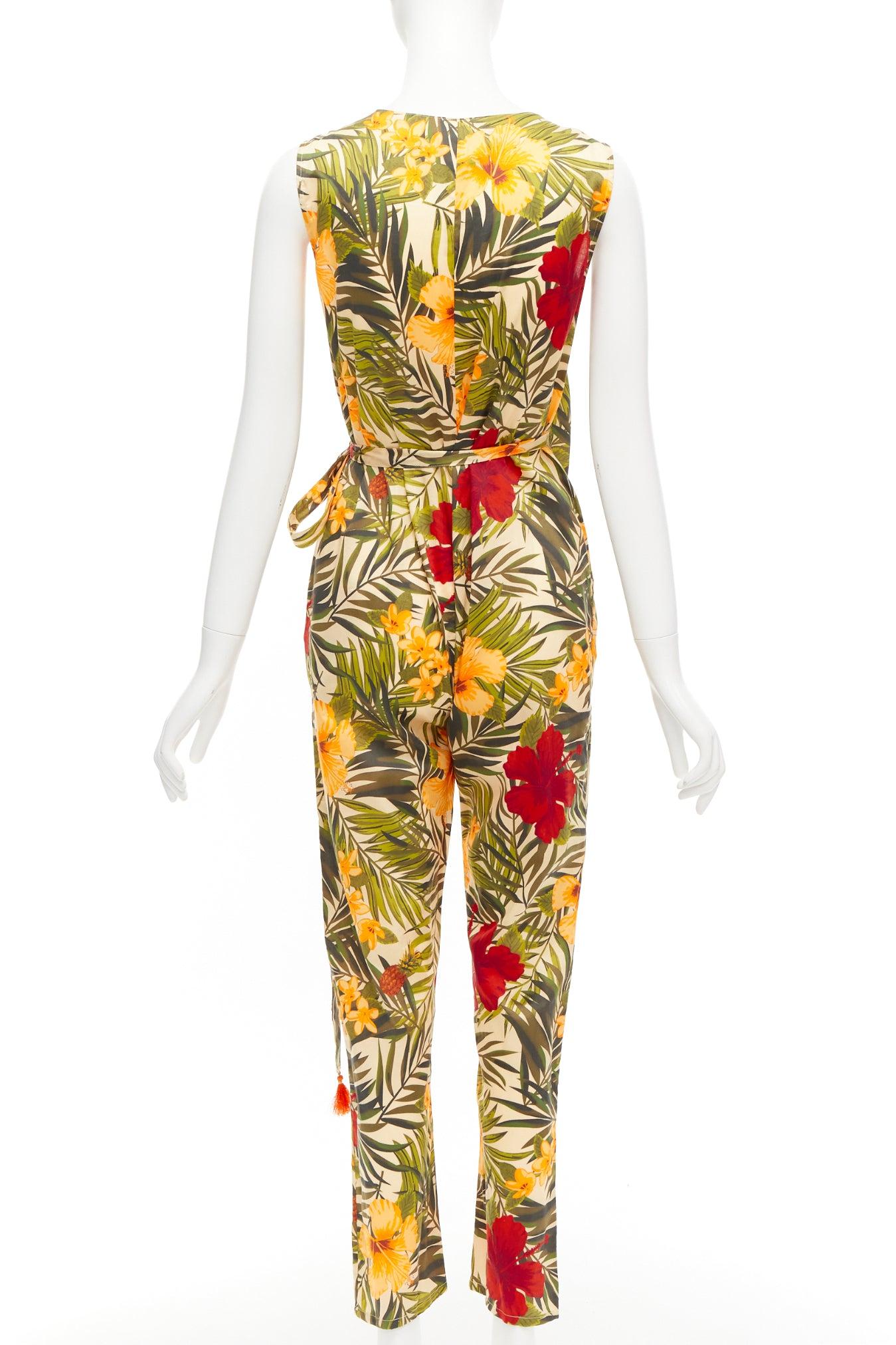 Women's MIGUELINA red yellow green tropical floral print wrap jumpsuit XS For Sale