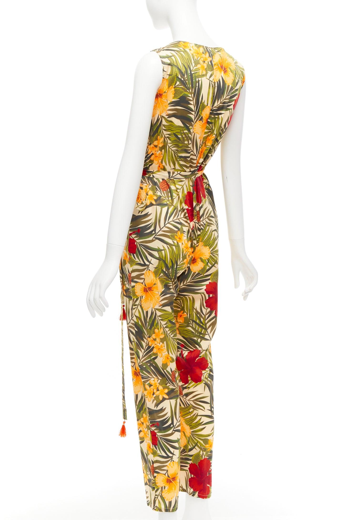 MIGUELINA red yellow green tropical floral print wrap jumpsuit XS For Sale 1