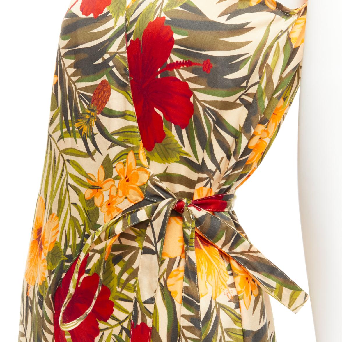 MIGUELINA red yellow green tropical floral print wrap jumpsuit XS For Sale 2