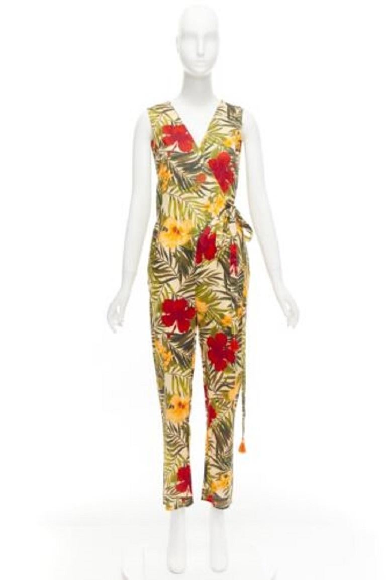 MIGUELINA red yellow green tropical floral print wrap jumpsuit XS For Sale 4