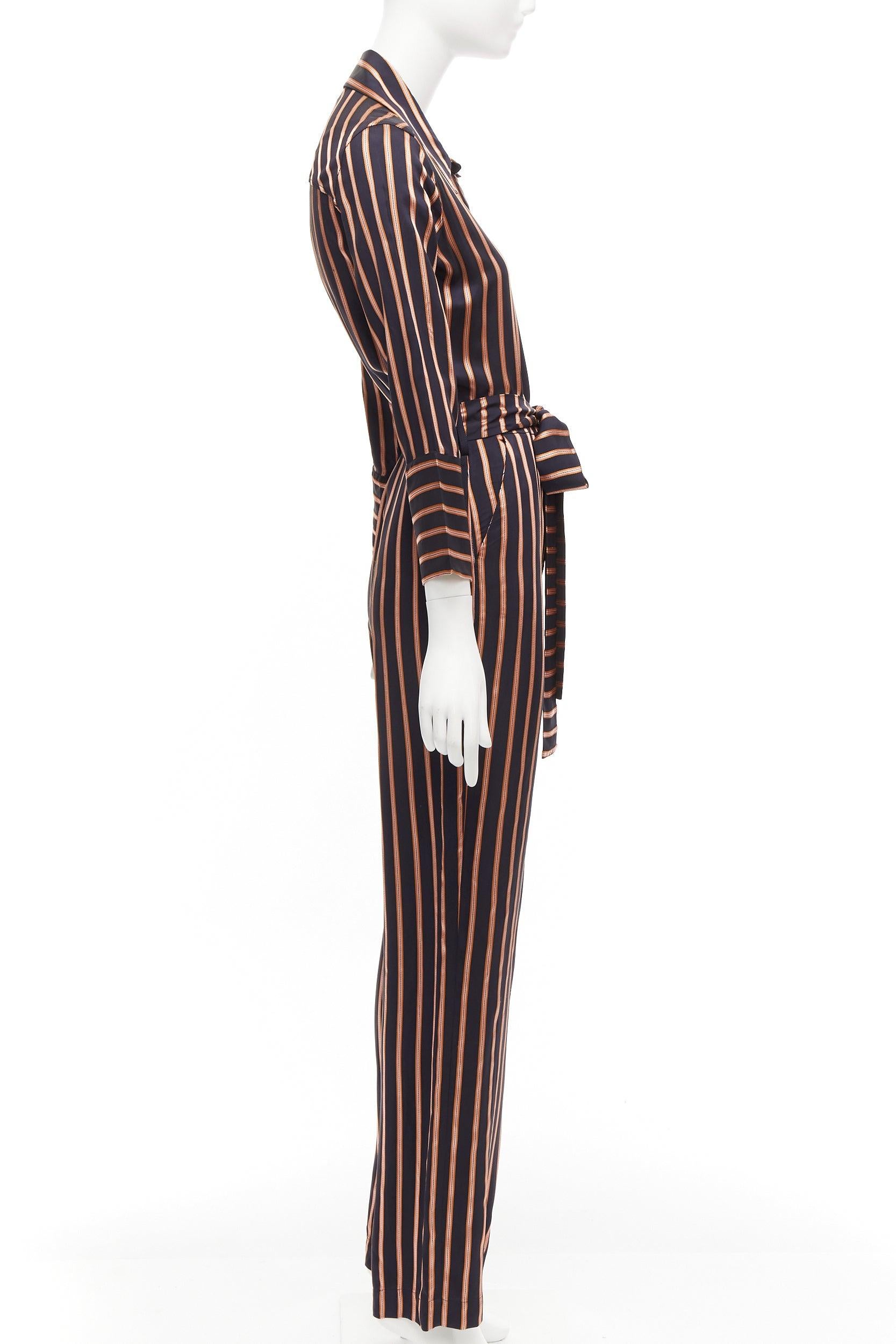MIH JEANS Dexy brown black striped viscose tie belt jacquard jumpsuit S In Good Condition For Sale In Hong Kong, NT