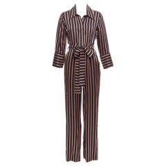 MIH JEANS Dexy brown black striped viscose tie belt jacquard jumpsuit S