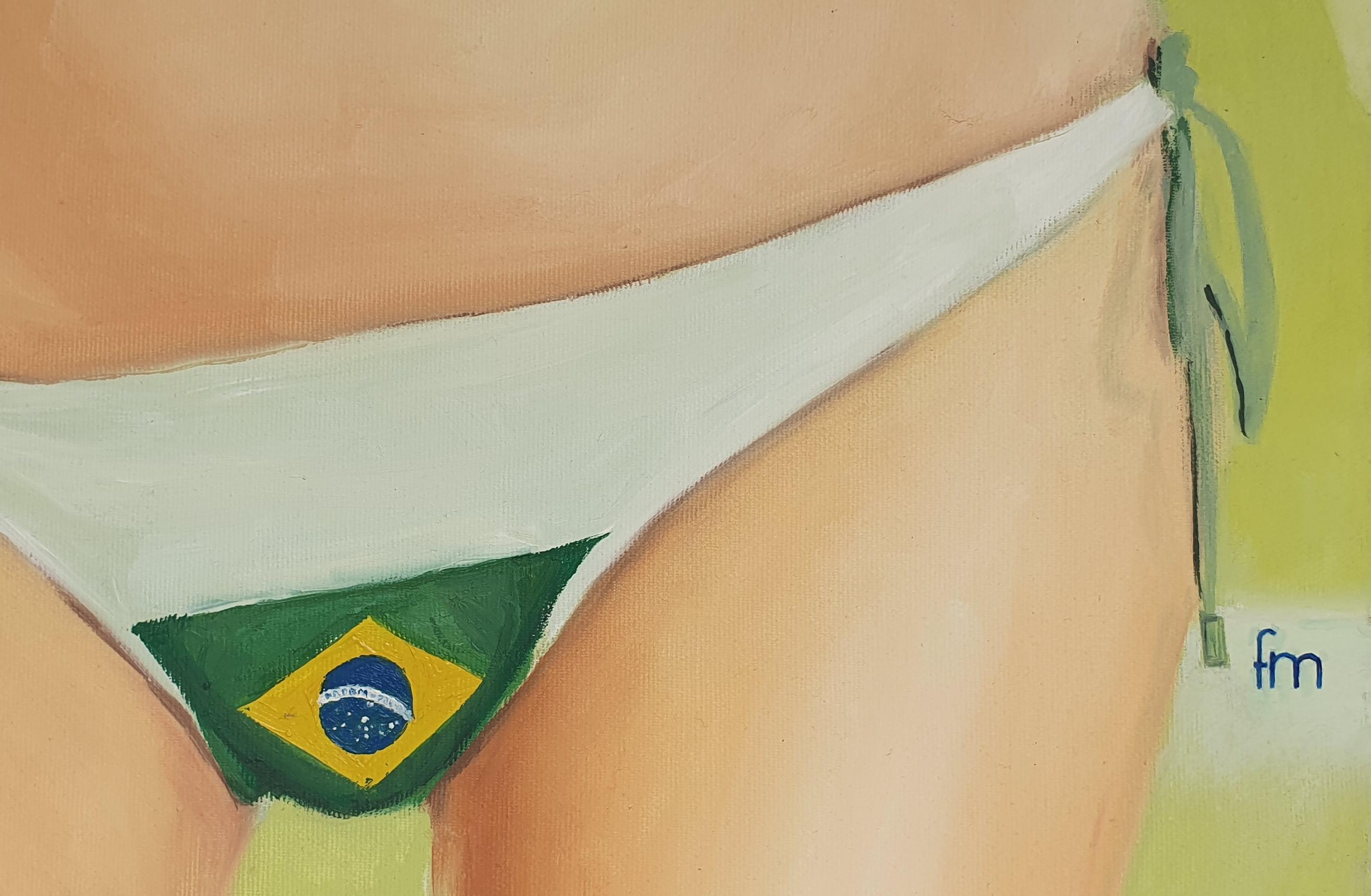 Brasilianisch - 21. Jahrhundert, Figuratives Gemälde, Grün, Flagge, Bikini-Oberteil (Fotorealismus), Painting, von Mihai Florea