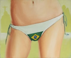 Brésil - 21e siècle, peinture figurative, vert, drapeau, Bikini Bottom