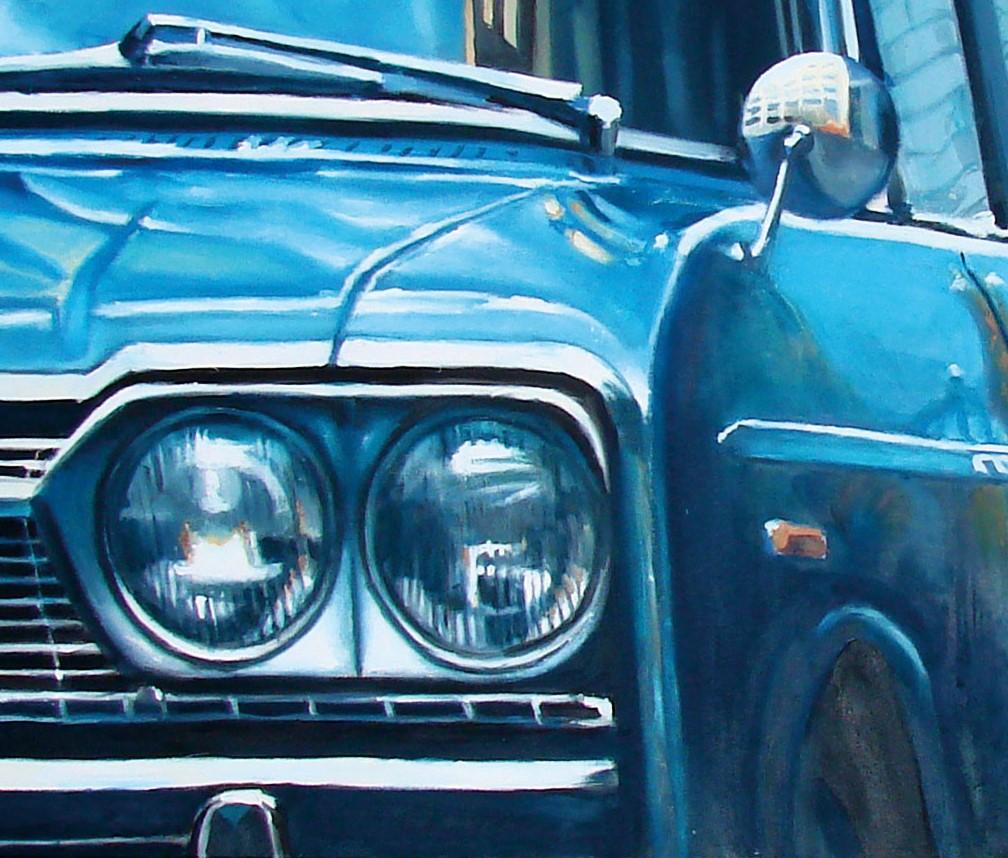Closed. Moscow. 1981 - 21st Century, Car, Zil, Blue, Oldtimer Car, Photorealist - Painting by Mihai Florea