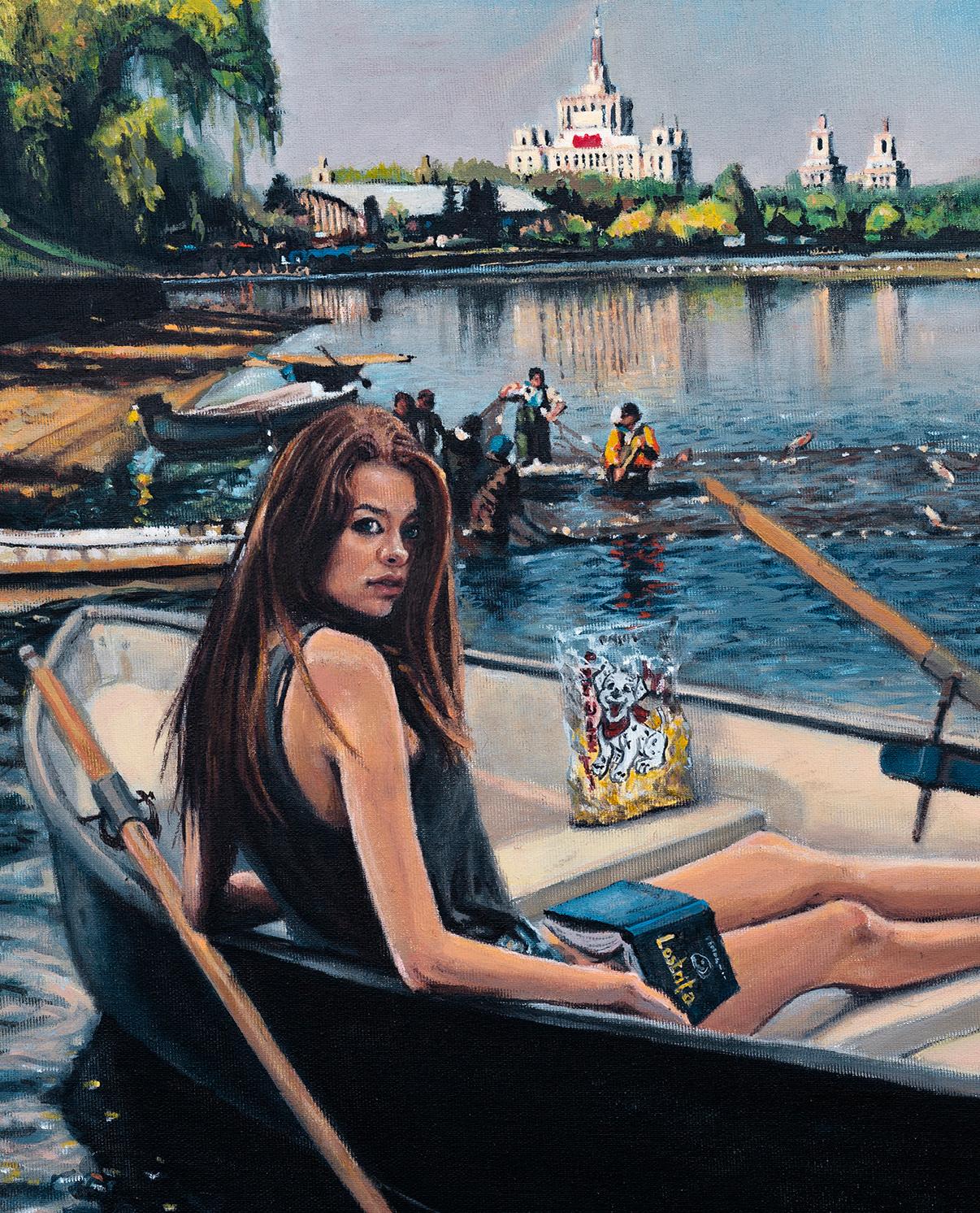 woman in a boat painting