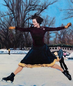Floating Between Wars - Contemporary, Cityscape, Skate, Woman, Winter, White