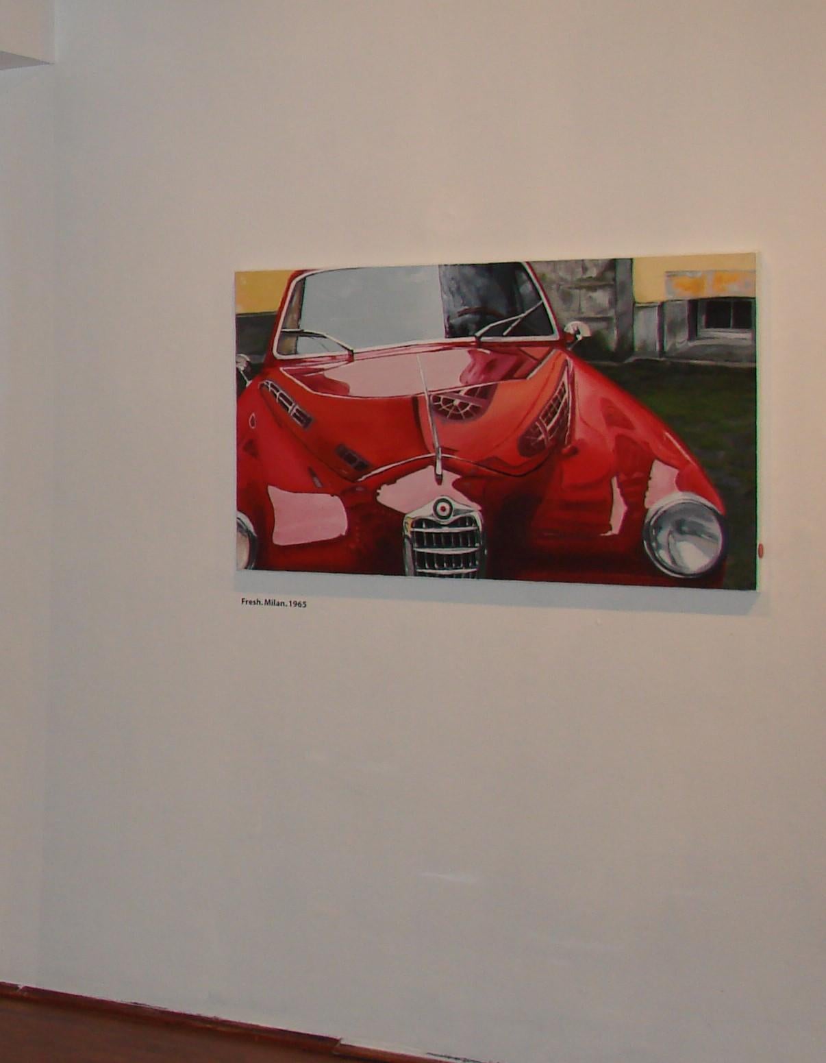 Fresh. Milan. 1965 - Contemporary, Red, Classic Car, Alfa Romeo Oldtimer - Photorealist Painting by Mihai Florea