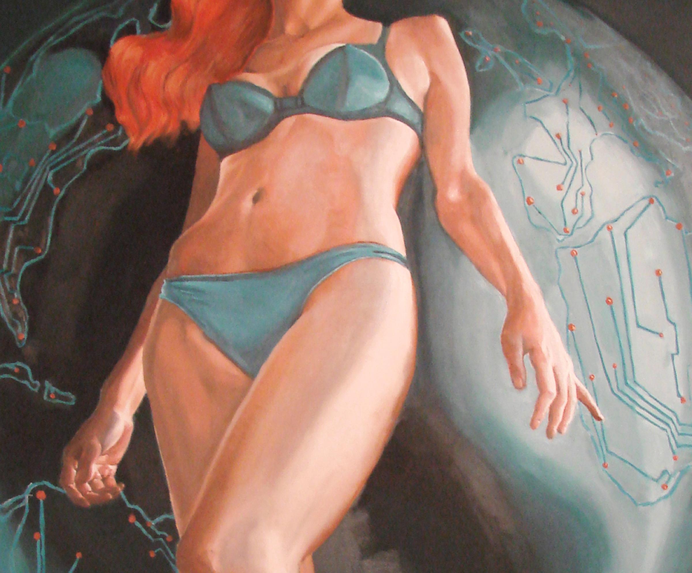 Future Worship - Contemporary, Blue, Figurative Painting, Woman, Redhead 1