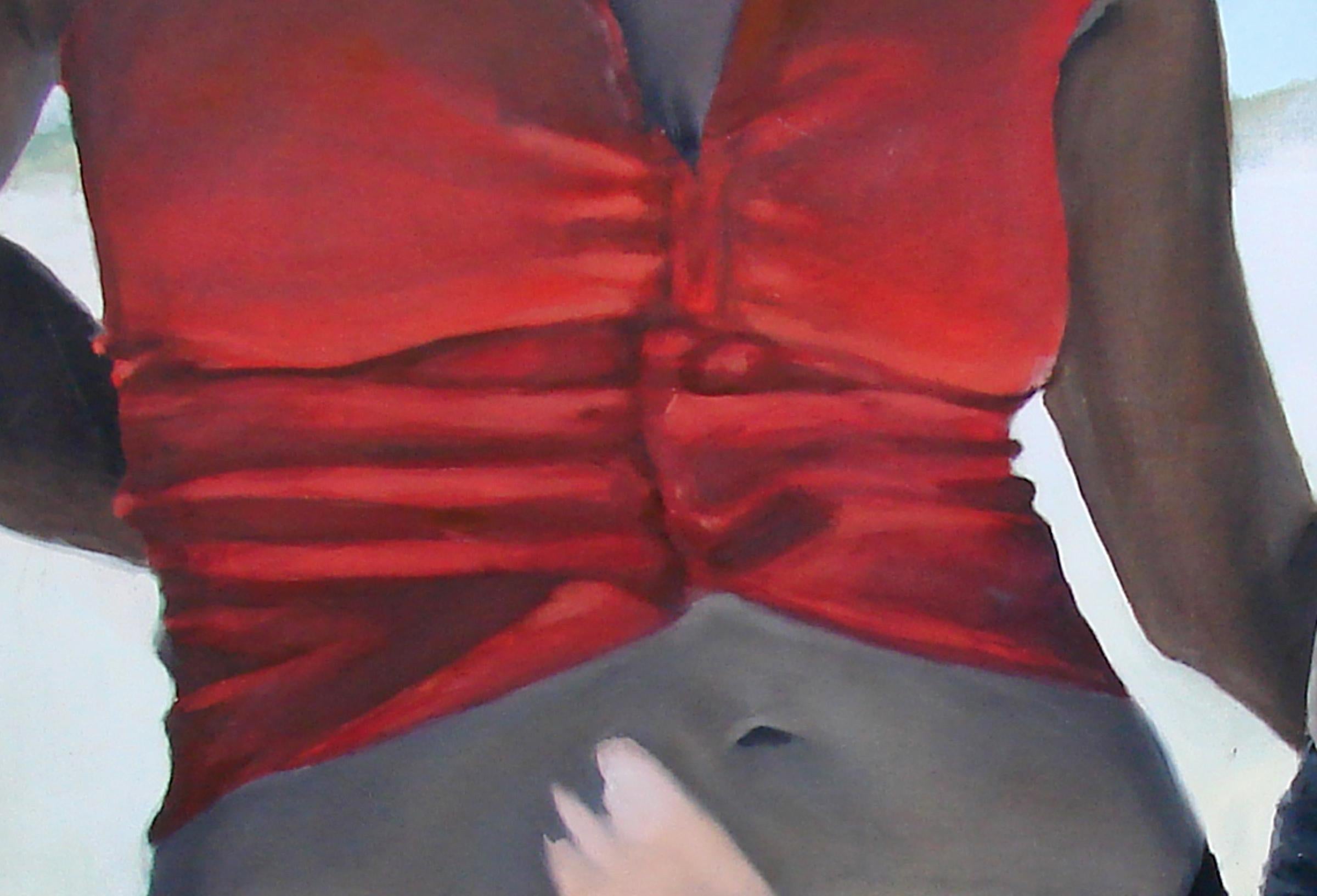 Hate Love - Contemporary, Figurative Painting, Red, Couple, Belt, Human Figure For Sale 3