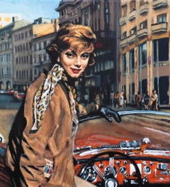 Having It All - Contemporary, Cityscape, Red, Woman, Old Timer, 21st Century