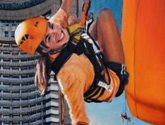 Highs & Lows - Contemporary, Cityscape, Orange, Blue, Fun, Happy, Woman, Smile