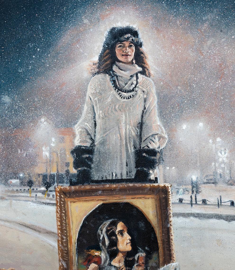 Memory Of Revolutions - Zeitgenössisches, figuratives Gemälde, Weiß, Schnee, Frau – Painting von Mihai Florea