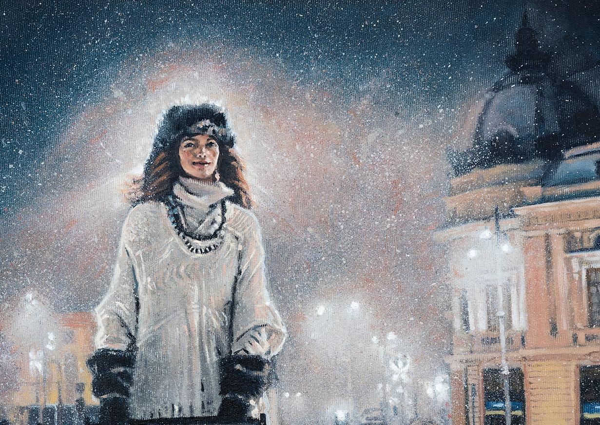 Memoria De Revoluciones - Contemporáneo, Pintura Figurativa, Blanco, Nieve, Mujer - Painting Fotorrealista de Mihai Florea