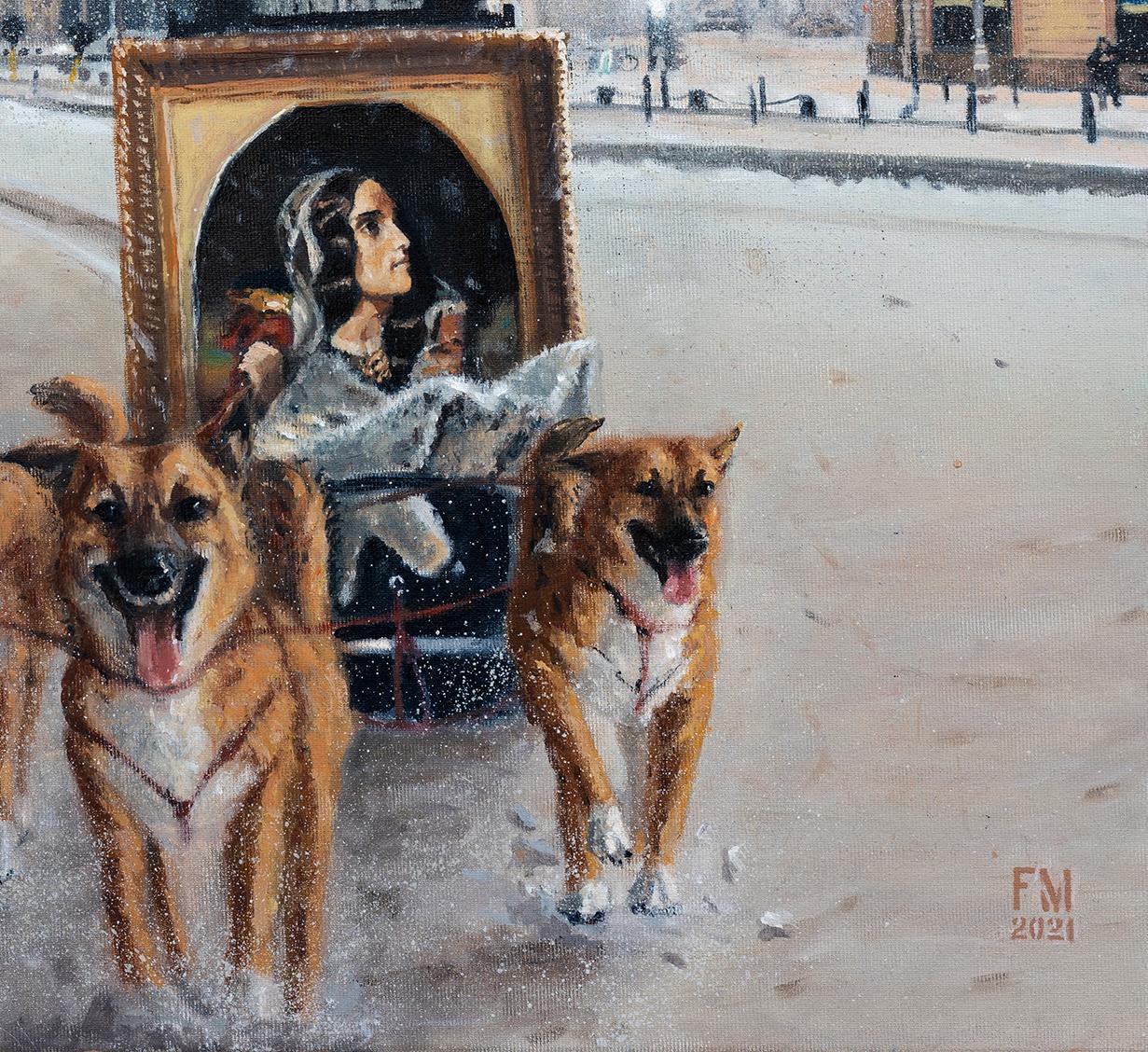 Memoria De Revoluciones - Contemporáneo, Pintura Figurativa, Blanco, Nieve, Mujer - Figurative Painting Gris de Mihai Florea