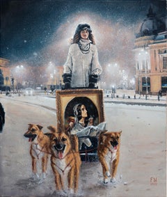 Memory Of Revolutions - Zeitgenössisches, figuratives Gemälde, Weiß, Schnee, Frau