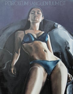 Peinture figurative « Past Worship » contemporaine, femme, noir, femme, pétrole