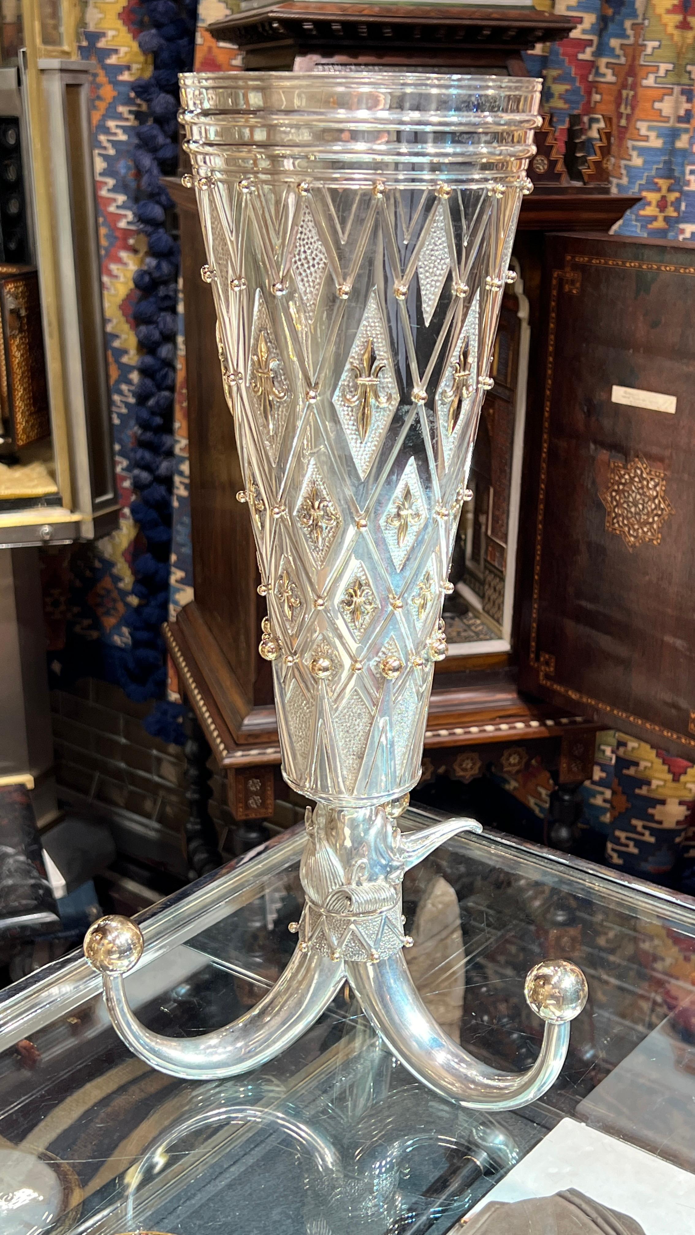 Embossed Mihail Chemiakin  Large Harlequin Sterling Silver Wine Goblet For Sale