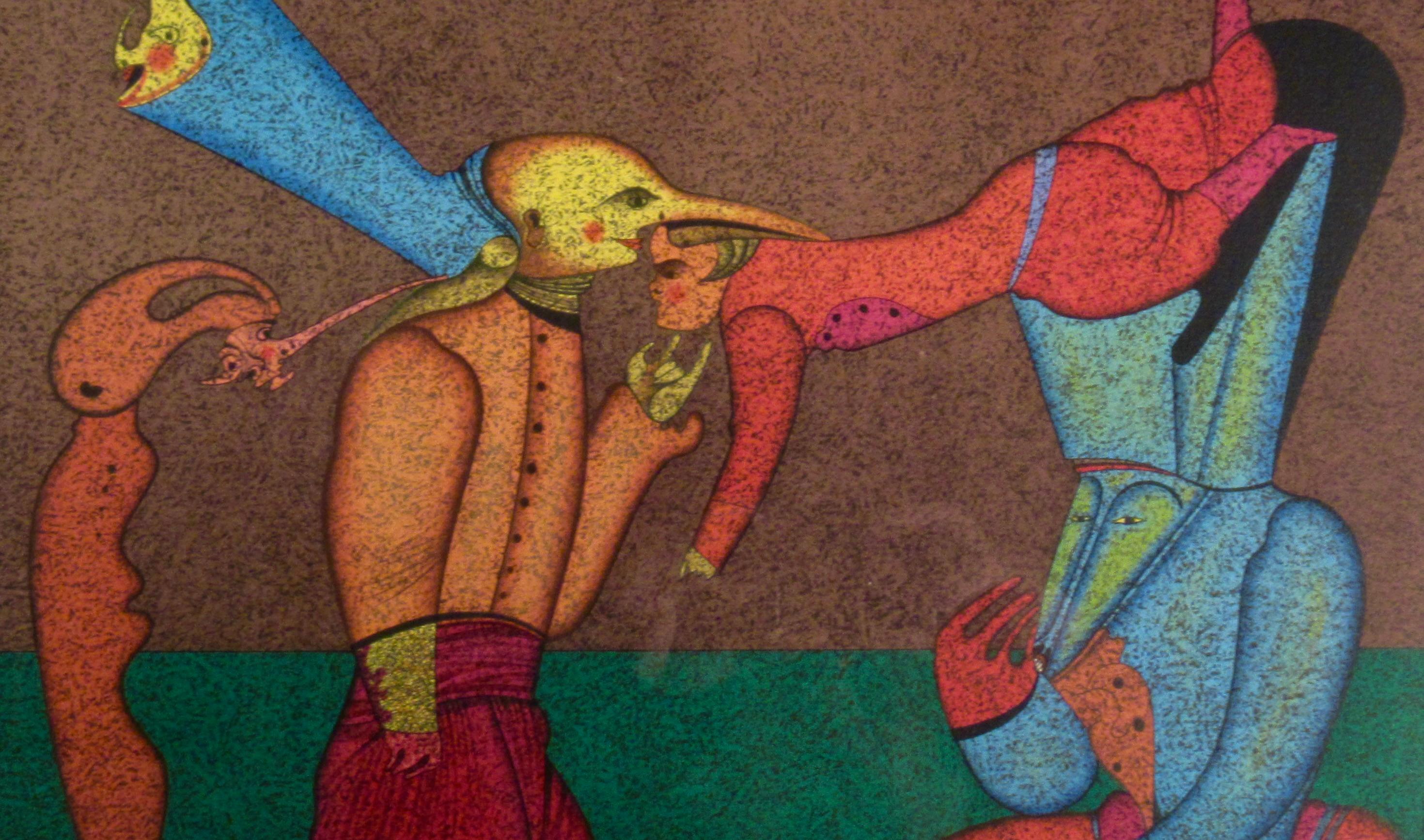 Acrobats - Black Print by Mihail Chemiakin