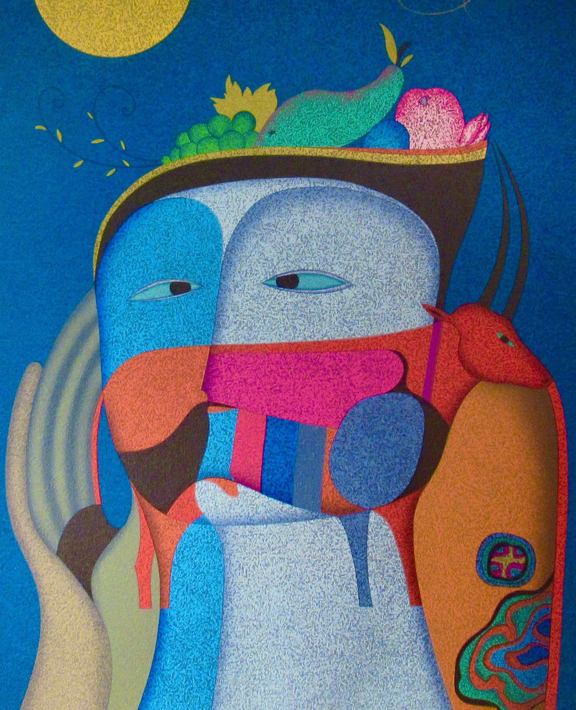 Composition en bleu - Moderne Print par Mihail Chemiakin