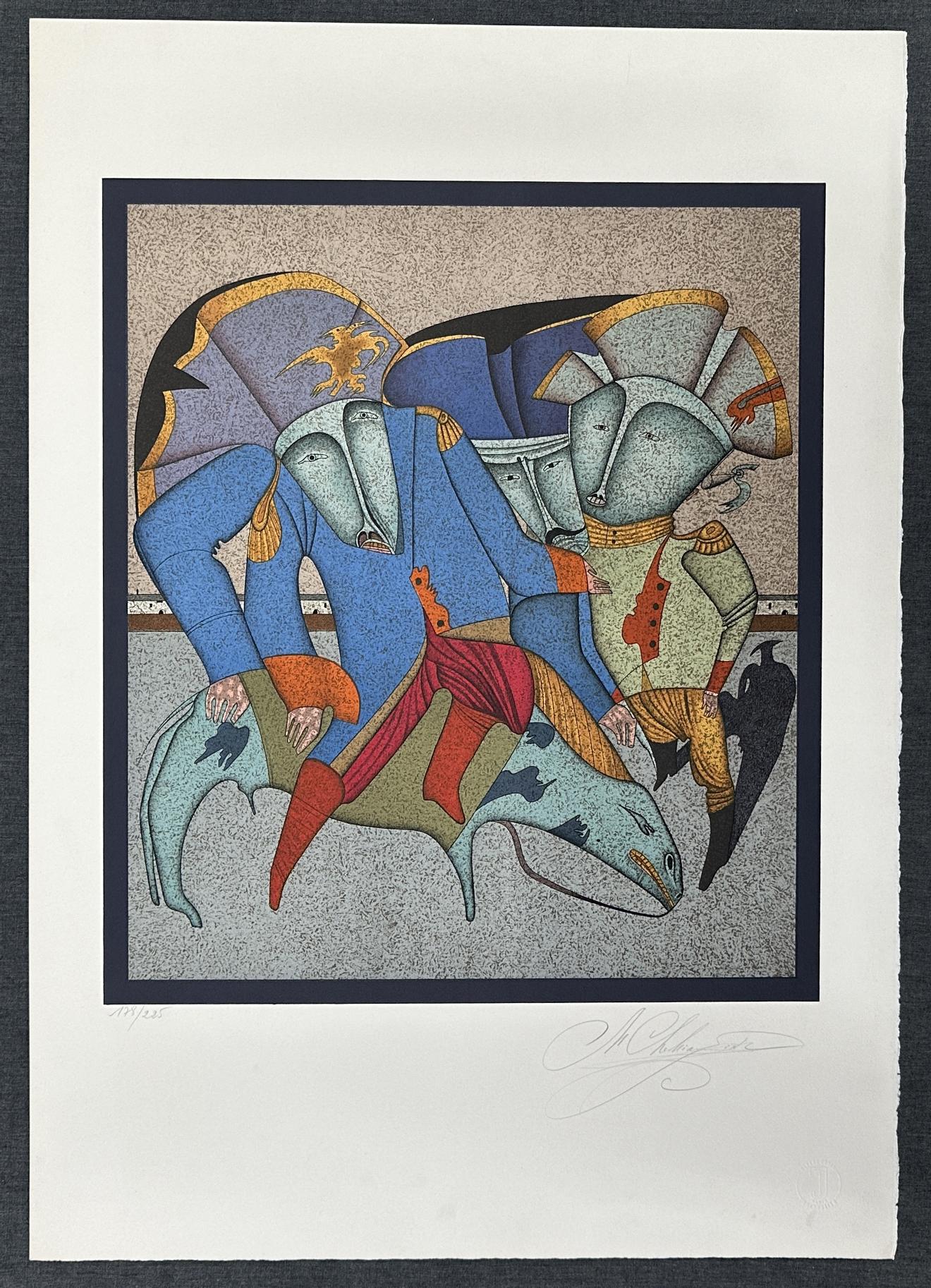 Equestrian Signed Limited Edition Lithograph - Surrealist Print by Mihail Chemiakin