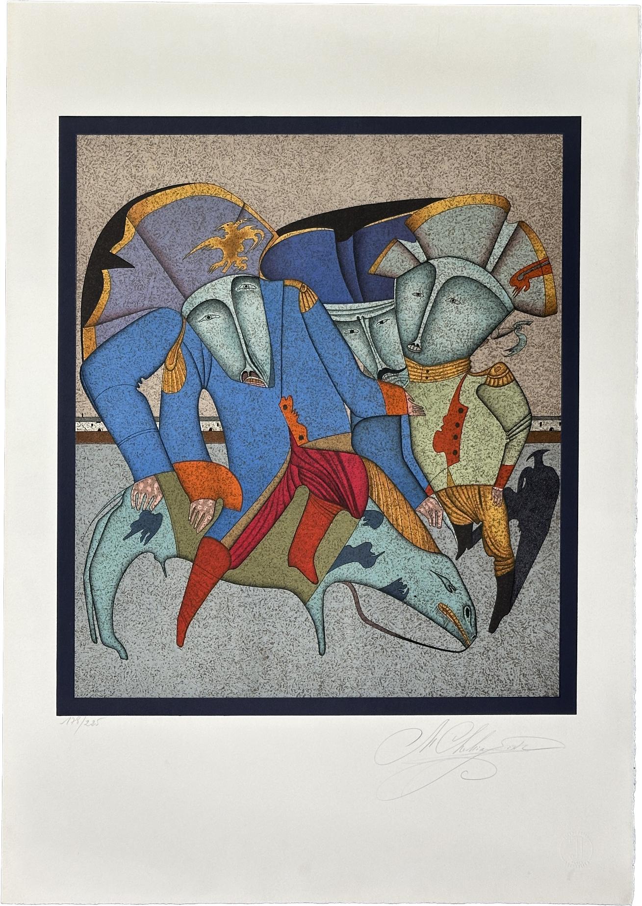 Mihail Chemiakin Abstract Print - Equestrian Signed Limited Edition Lithograph