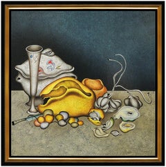 Mihail Chemiakin Large Serigraph On CANVAS Signed Nocturne Still Life Framed Art