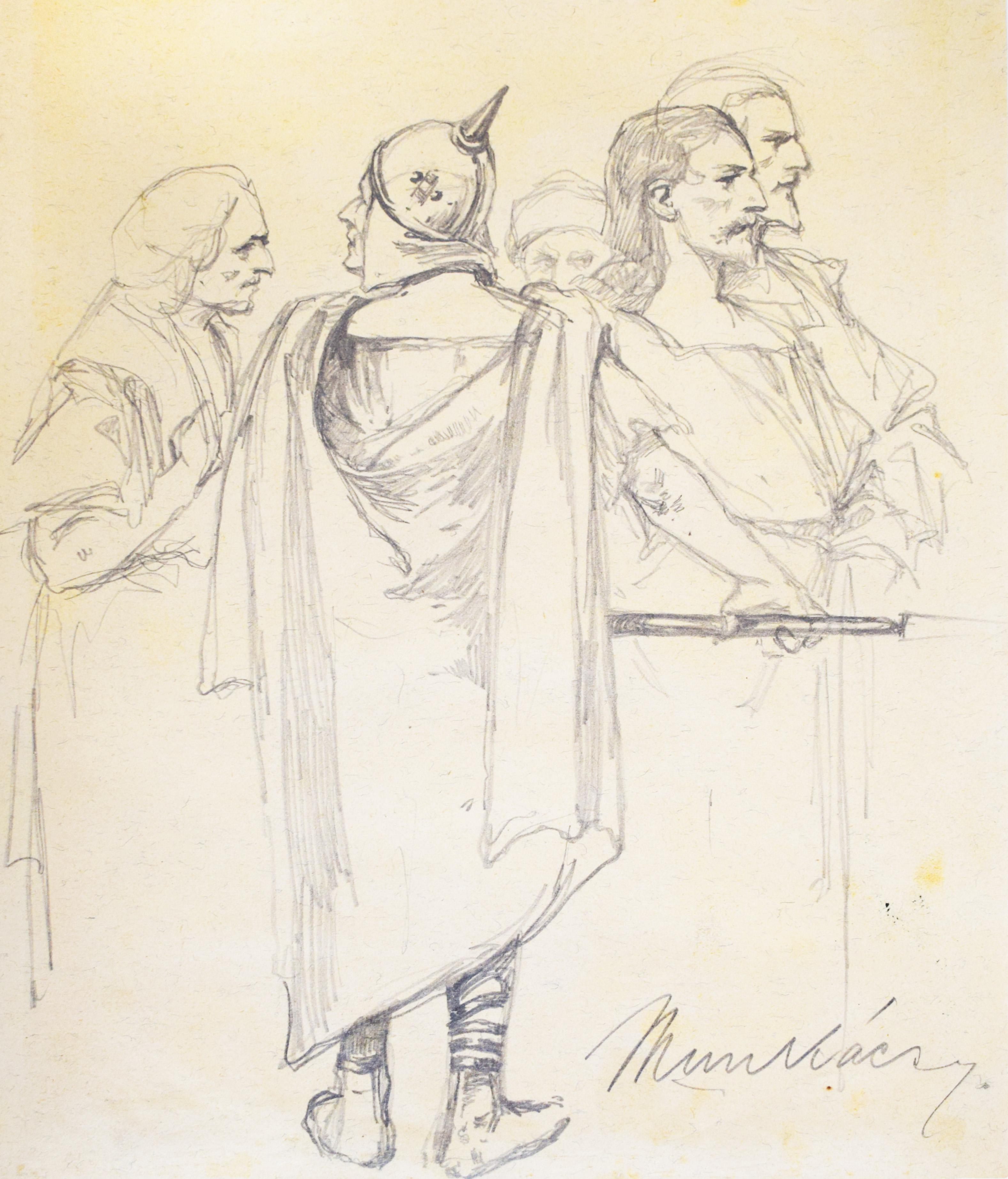 Mihaly Von Munkacsy Figurative Print - Study for Christ before Pilate (XI) - Drawing Hungarian Christ before Pilate