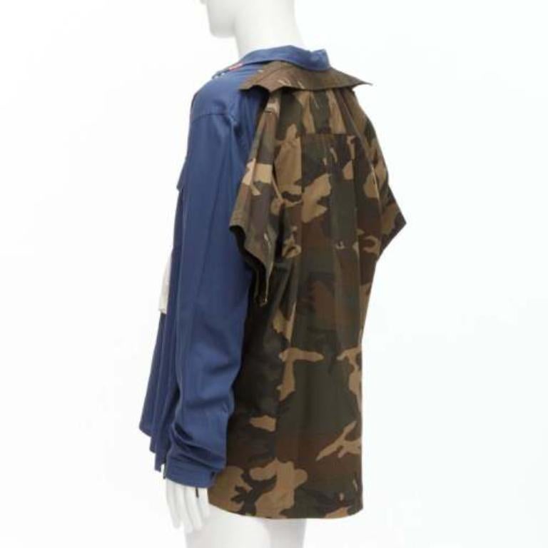 MIHARA YASUHIRO camicia ibrida 2 in 1 blu navy con distintivo vintage IT48 M. in vendita 5