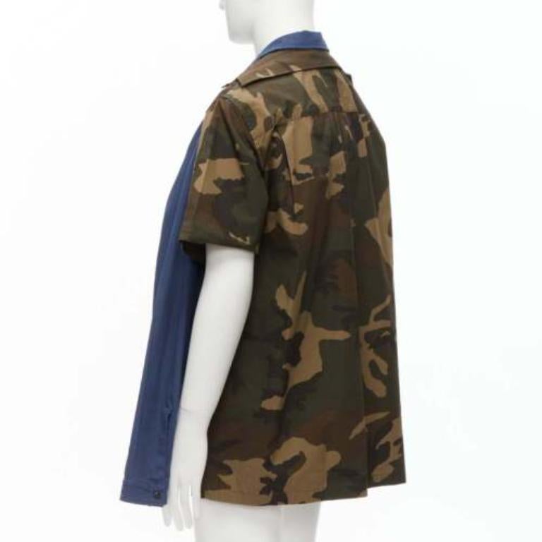 MIHARA YASUHIRO camicia ibrida 2 in 1 blu navy con distintivo vintage IT48 M. in vendita 6