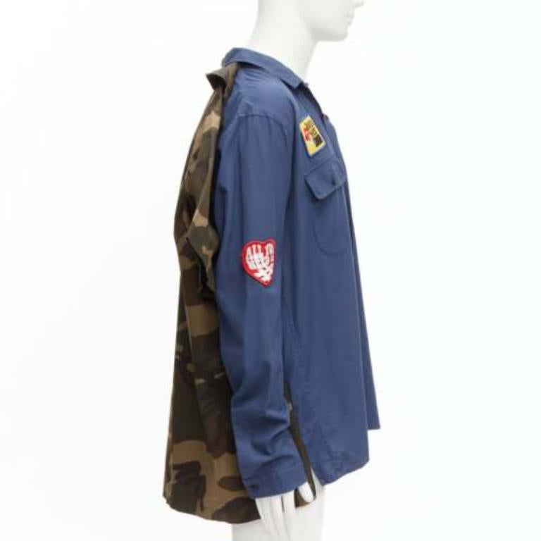 MIHARA YASUHIRO camicia ibrida 2 in 1 blu navy con distintivo vintage IT48 M. in vendita 1