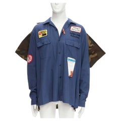 MIHARA YASUHIRO azul marino insignia vintage camisa híbrida 2 en 1 IT48 M