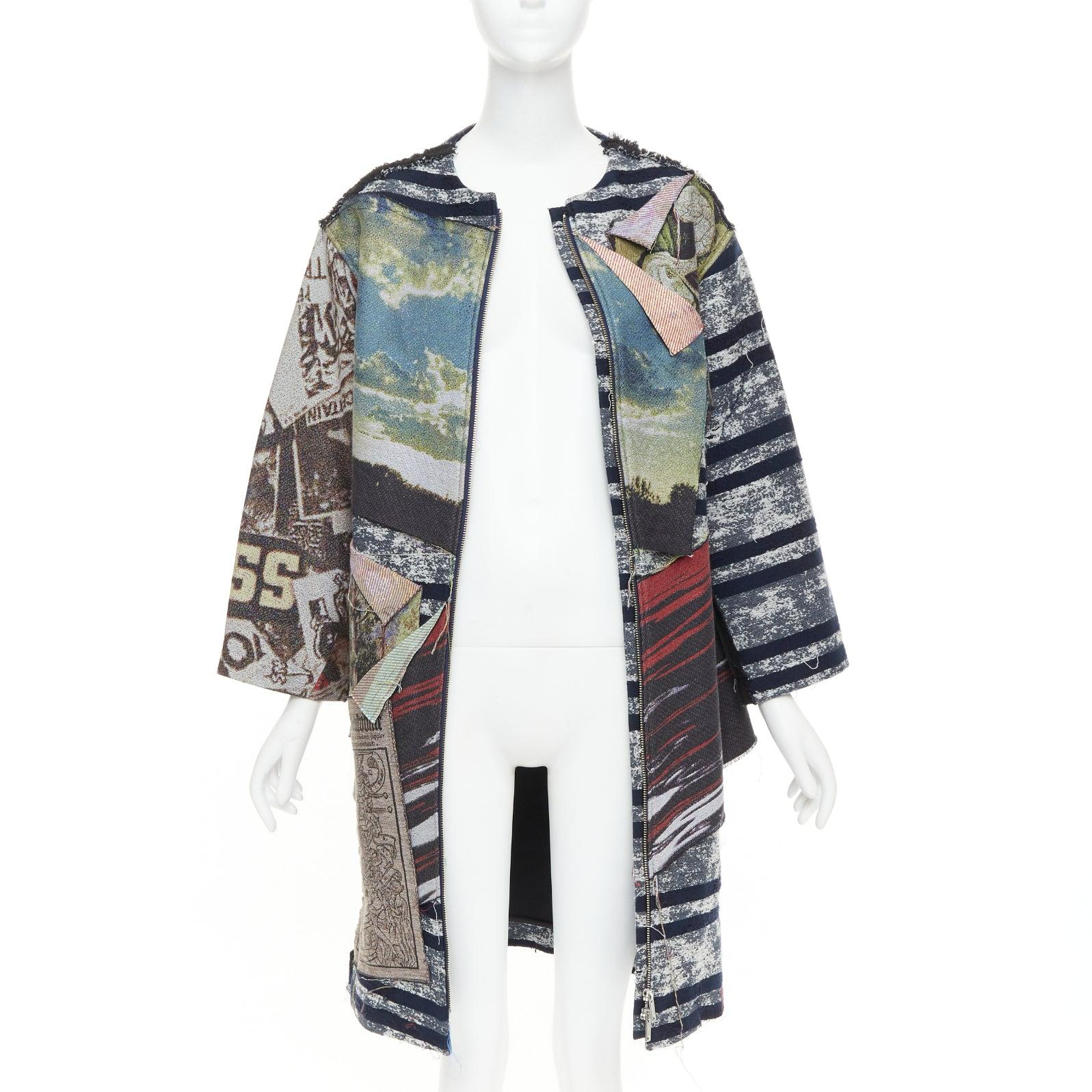 Gris MIHARA YASUHIRO colorful cotton blend patchwork jacquard applique jacket IT38 XS en vente
