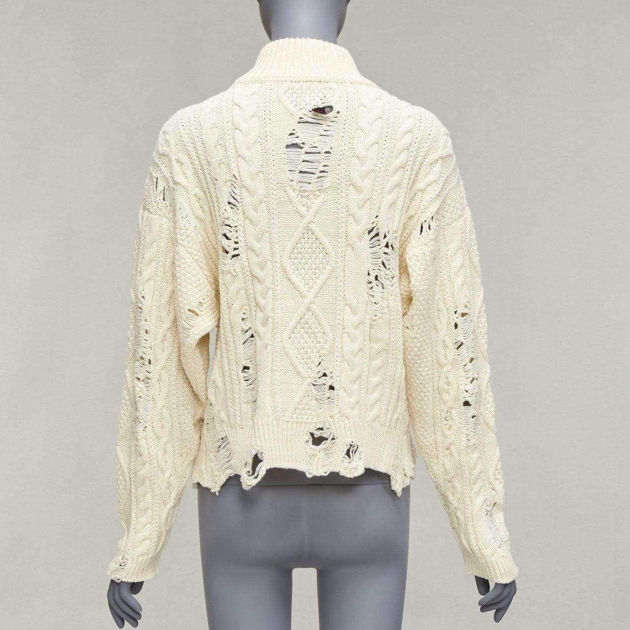 MIHARA YASUHIRO cream acrylic wool distressed cable knit pullover sweater FR36 For Sale 1