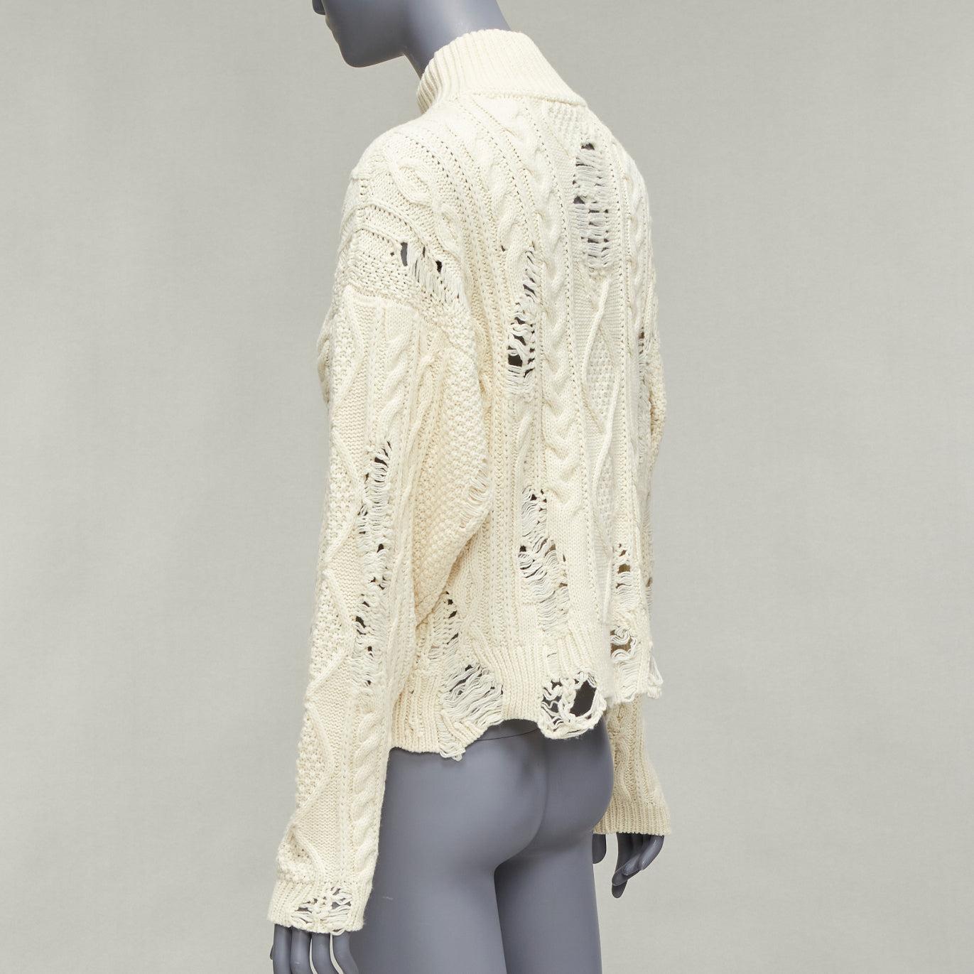 MIHARA YASUHIRO cream acrylic wool distressed cable knit pullover sweater FR36 For Sale 2