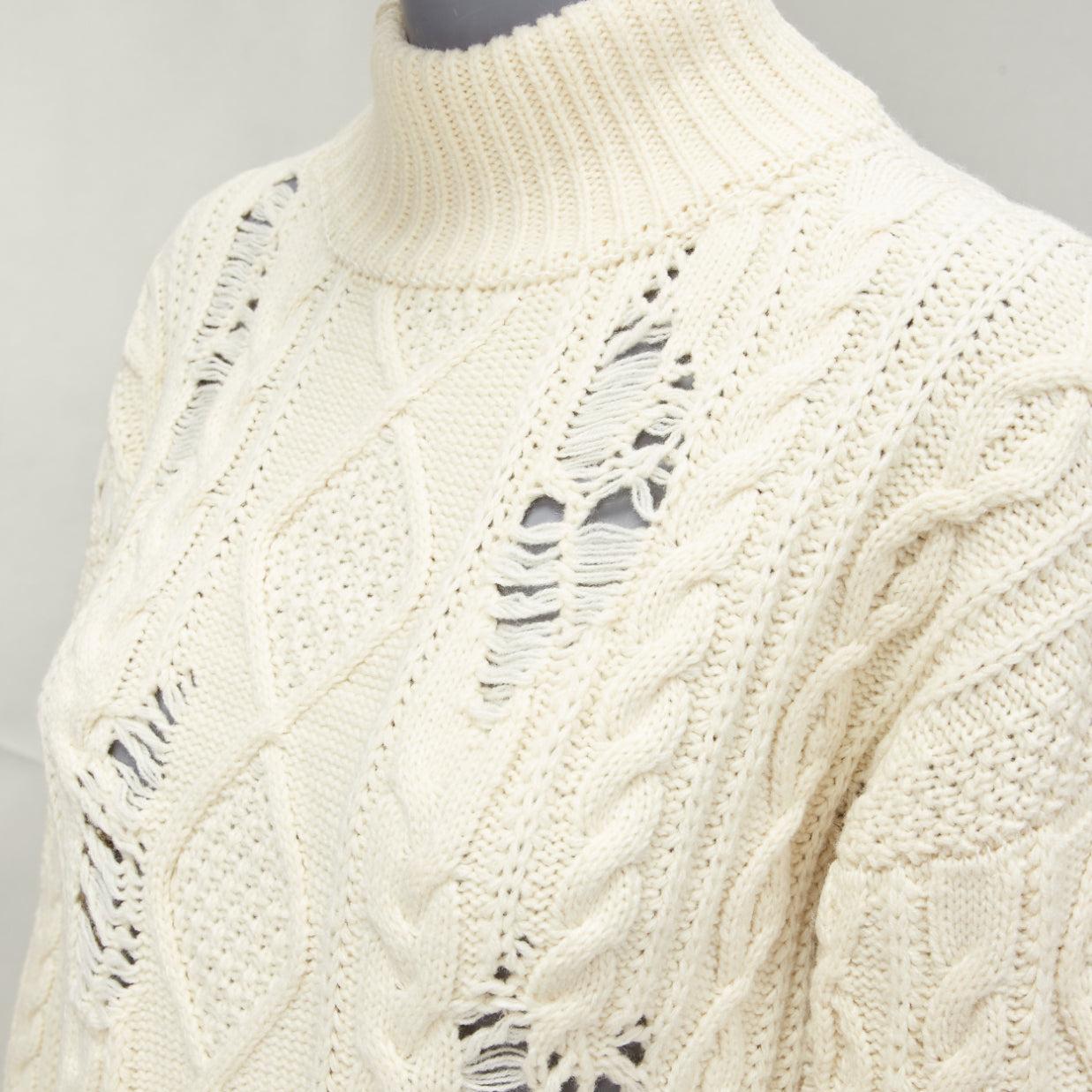 MIHARA YASUHIRO cream acrylic wool distressed cable knit pullover sweater FR36 For Sale 3