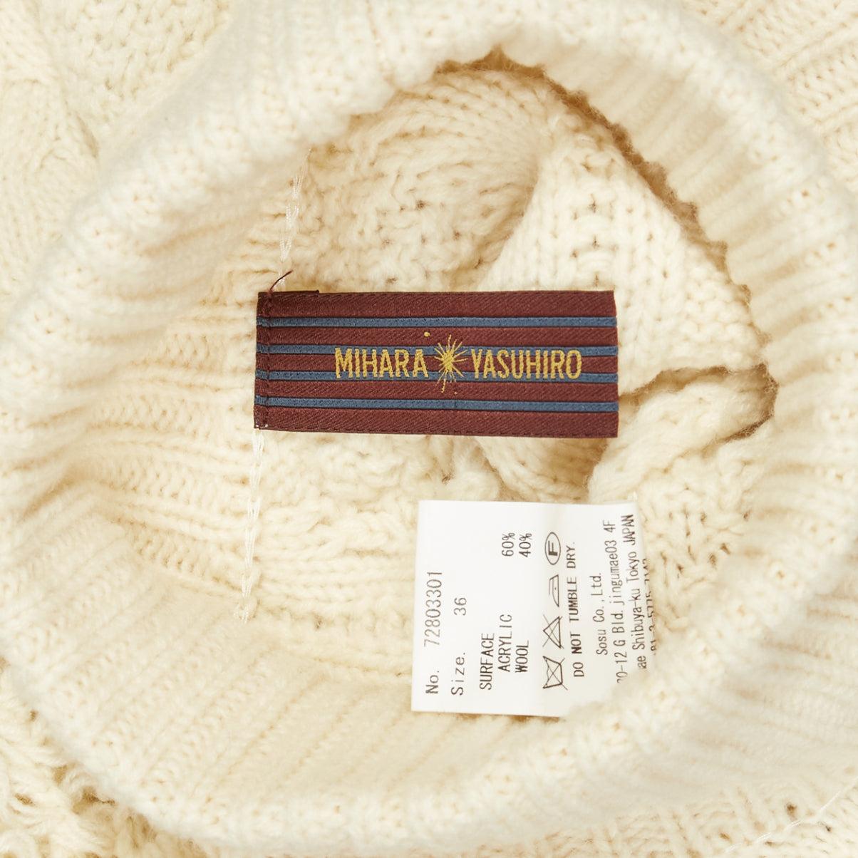 MIHARA YASUHIRO cream acrylic wool distressed cable knit pullover sweater FR36 For Sale 3