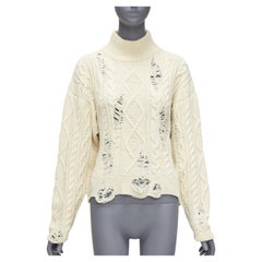 MIHARA YASUHIRO cream acrylic wool distressed cable knit pullover sweater FR36