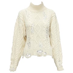 MIHARA YASUHIRO cream acrylic wool distressed cable knit pullover sweater FR36
