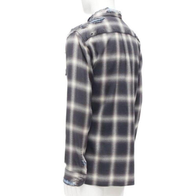 MIHARA YASUHIRO camisa casual gris envejecida a cuadros superpuestos azul FR50 L en venta 1
