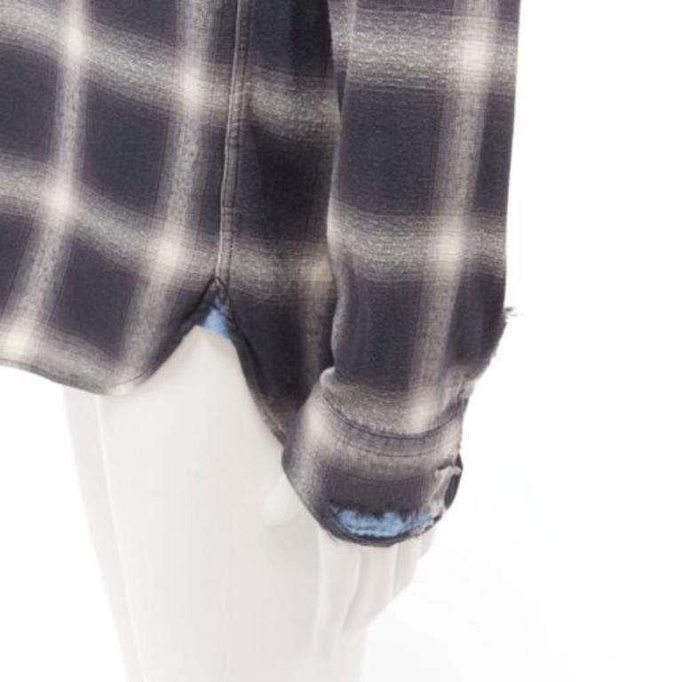 MIHARA YASUHIRO camisa casual gris envejecida a cuadros superpuestos azul FR50 L en venta 2